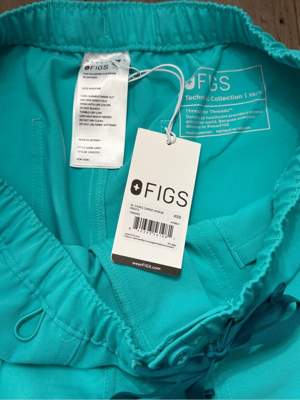 NWT FIGS Men’s Cairo Cargo Scrub Pants XS/S Regular Teal Green Blue Zipper